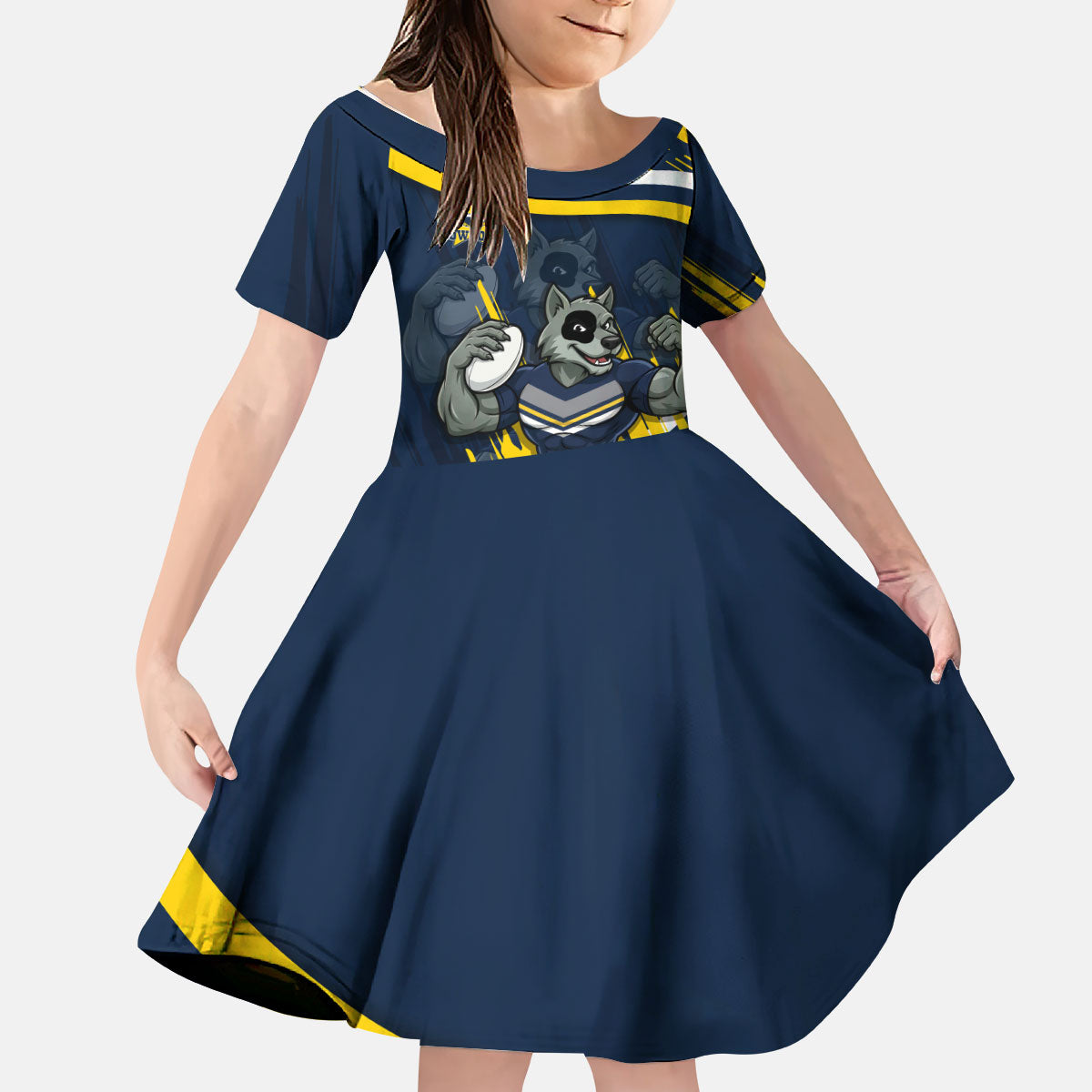 Cowboys Rugby Mascot Kid Short Sleeve Dress Fierce Athlete Graphic in Sports Style