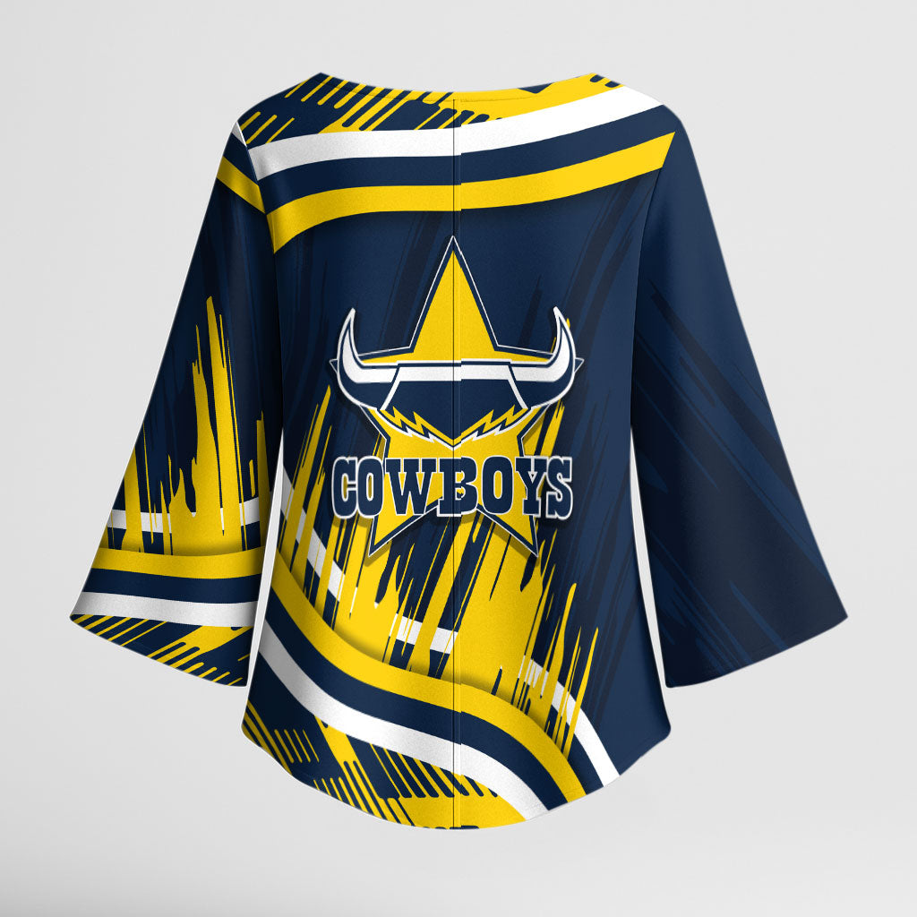 Cowboys Rugby Mascot Kimono Sleeve Blouse Fierce Athlete Graphic in Sports Style