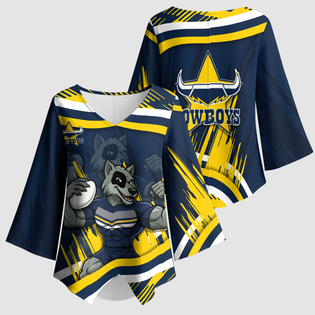 Cowboys Rugby Mascot Kimono Sleeve Blouse Fierce Athlete Graphic in Sports Style