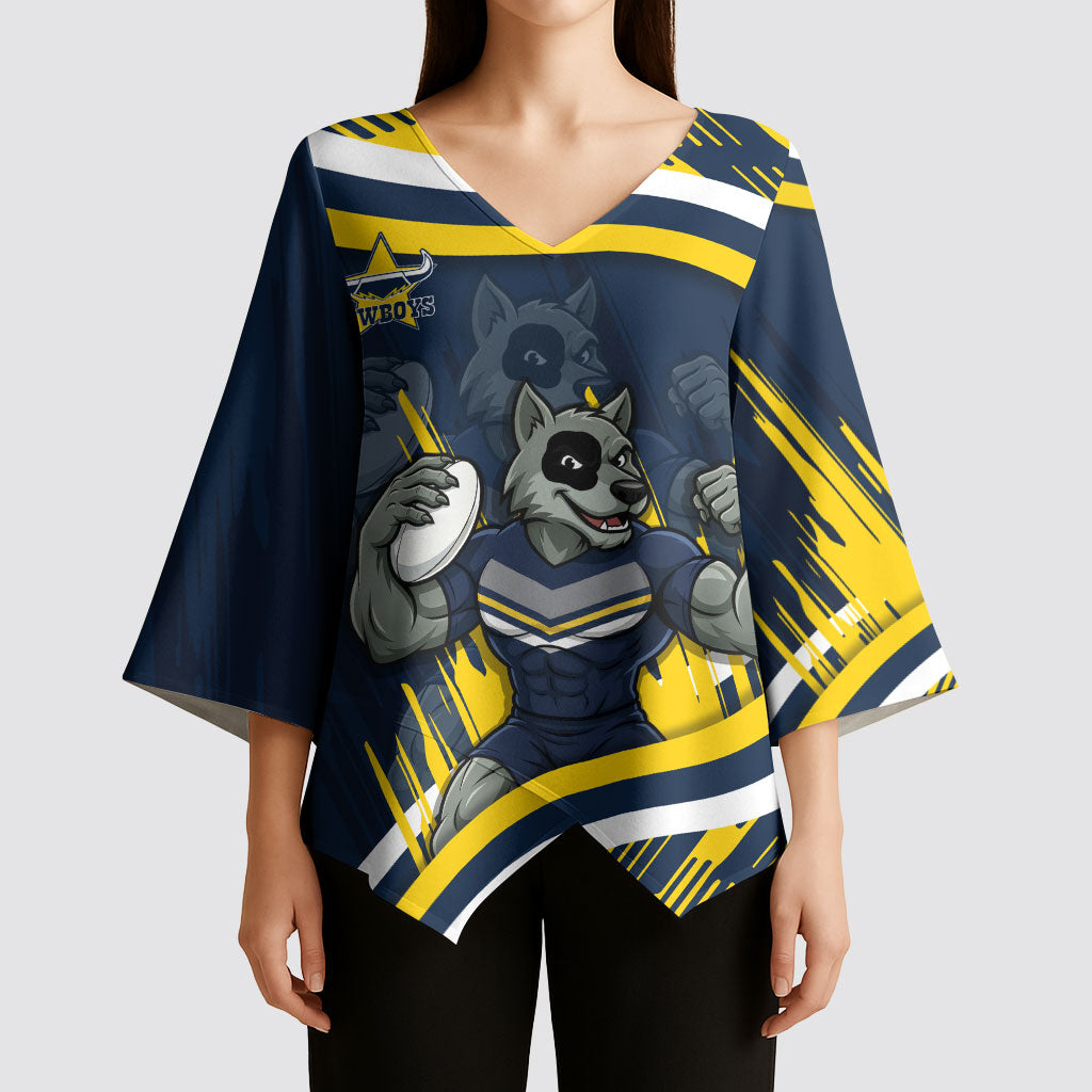 Cowboys Rugby Mascot Kimono Sleeve Blouse Fierce Athlete Graphic in Sports Style