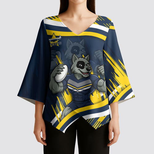 Cowboys Rugby Mascot Kimono Sleeve Blouse Fierce Athlete Graphic in Sports Style