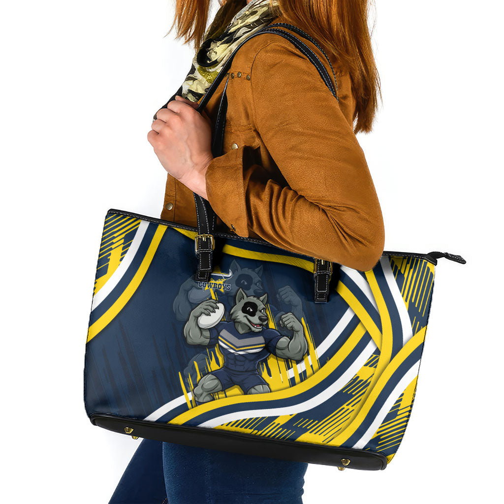 Cowboys Rugby Mascot Leather Tote Bag Fierce Athlete Graphic in Sports Style