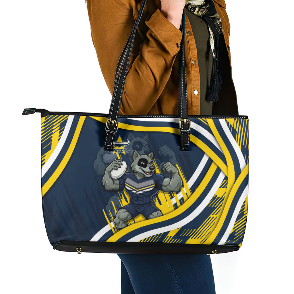 Cowboys Rugby Mascot Leather Tote Bag Fierce Athlete Graphic in Sports Style