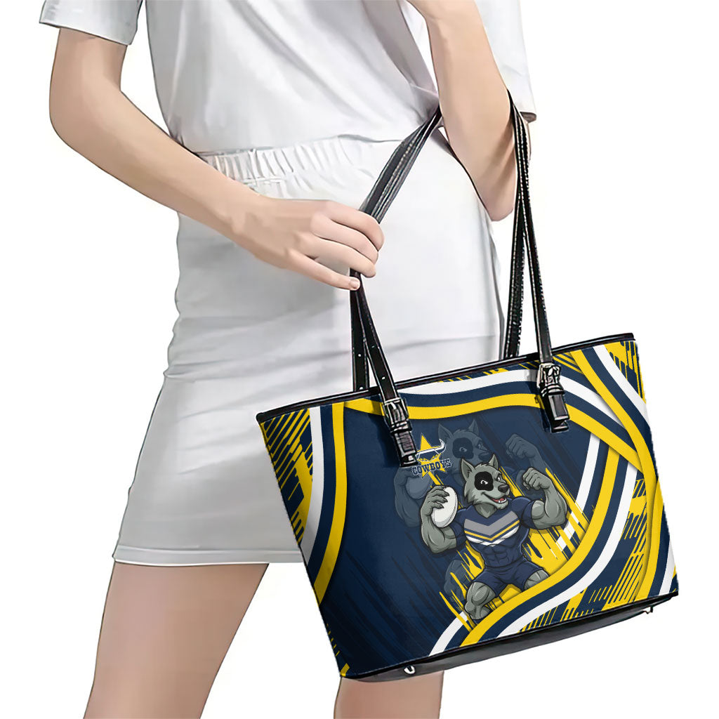 Cowboys Rugby Mascot Leather Tote Bag Fierce Athlete Graphic in Sports Style