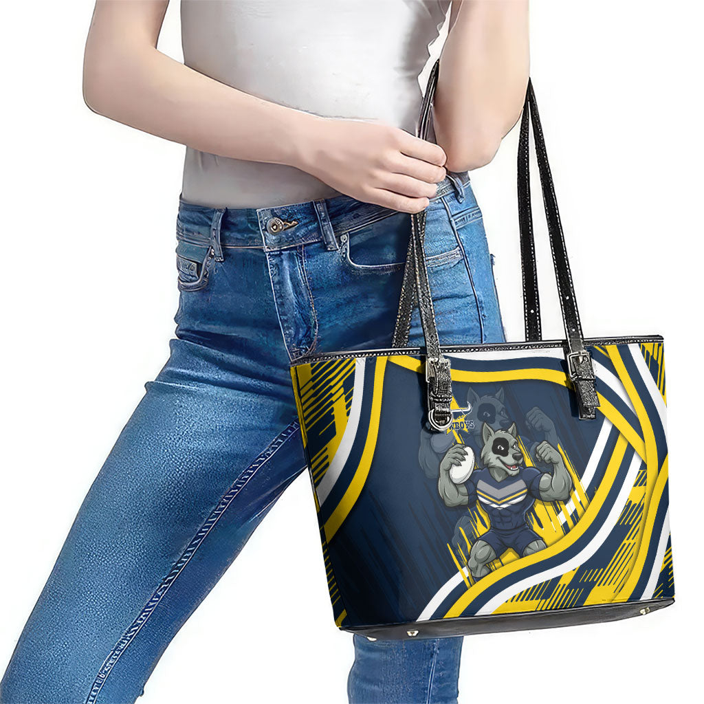 Cowboys Rugby Mascot Leather Tote Bag Fierce Athlete Graphic in Sports Style