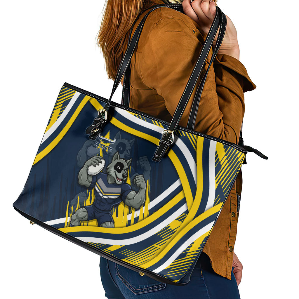 Cowboys Rugby Mascot Leather Tote Bag Fierce Athlete Graphic in Sports Style