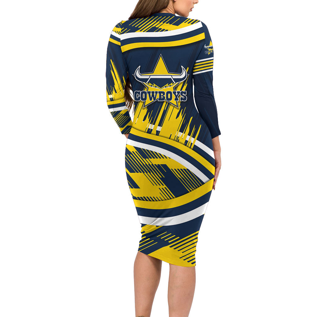 Cowboys Rugby Mascot Long Sleeve Bodycon Dress Fierce Athlete Graphic in Sports Style