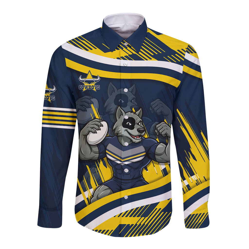 Cowboys Rugby Mascot Long Sleeve Button Shirt Fierce Athlete Graphic in Sports Style