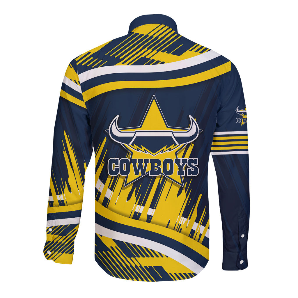Cowboys Rugby Mascot Long Sleeve Button Shirt Fierce Athlete Graphic in Sports Style