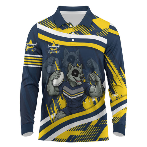 Cowboys Rugby Mascot Long Sleeve Polo Shirt Fierce Athlete Graphic in Sports Style