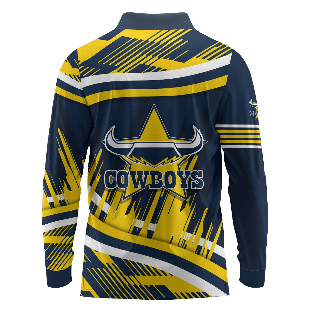 Cowboys Rugby Mascot Long Sleeve Polo Shirt Fierce Athlete Graphic in Sports Style