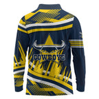 Cowboys Rugby Mascot Long Sleeve Polo Shirt Fierce Athlete Graphic in Sports Style