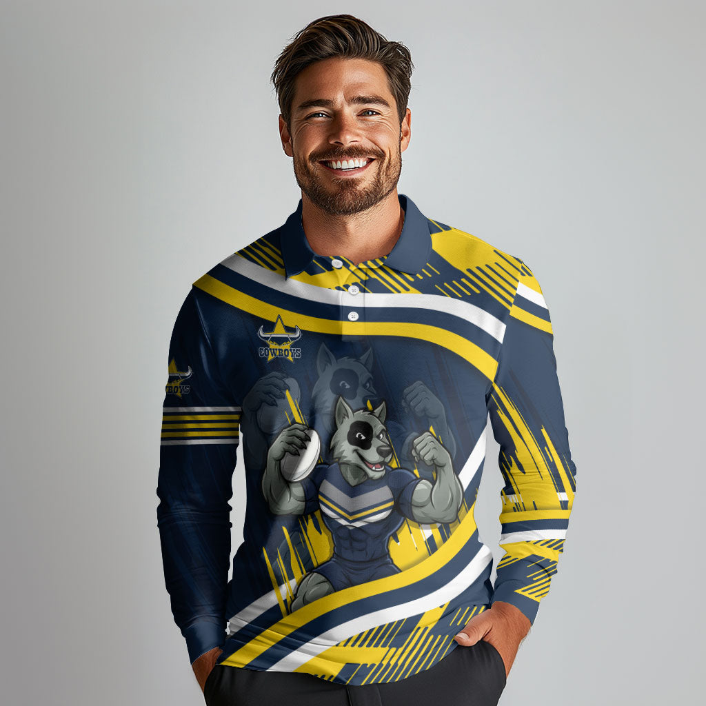 Cowboys Rugby Mascot Long Sleeve Polo Shirt Fierce Athlete Graphic in Sports Style