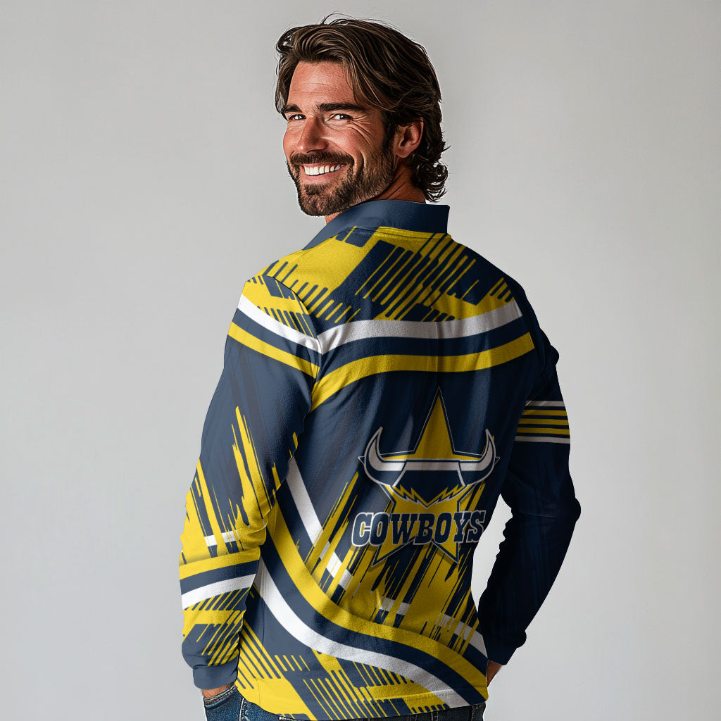 Cowboys Rugby Mascot Long Sleeve Polo Shirt Fierce Athlete Graphic in Sports Style