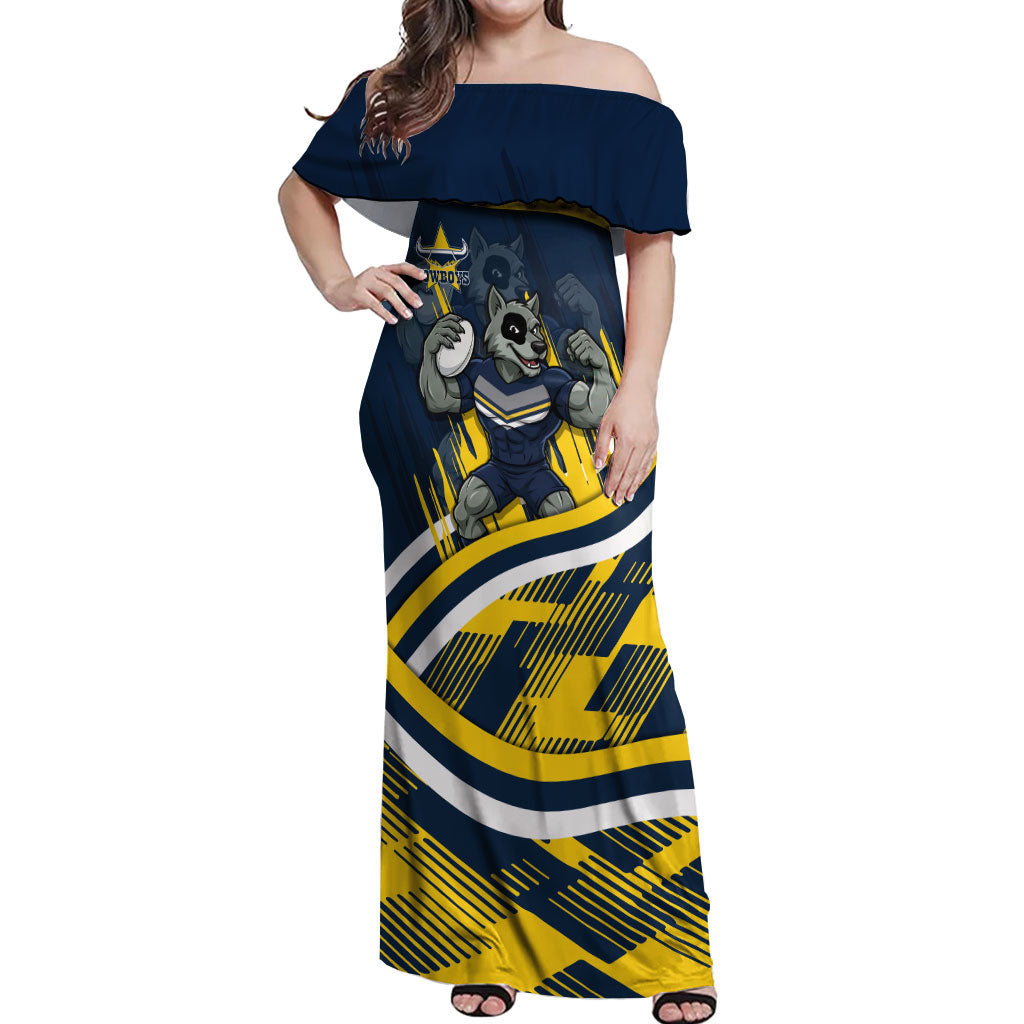 Cowboys Rugby Mascot Off Shoulder Maxi Dress Fierce Athlete Graphic in Sports Style