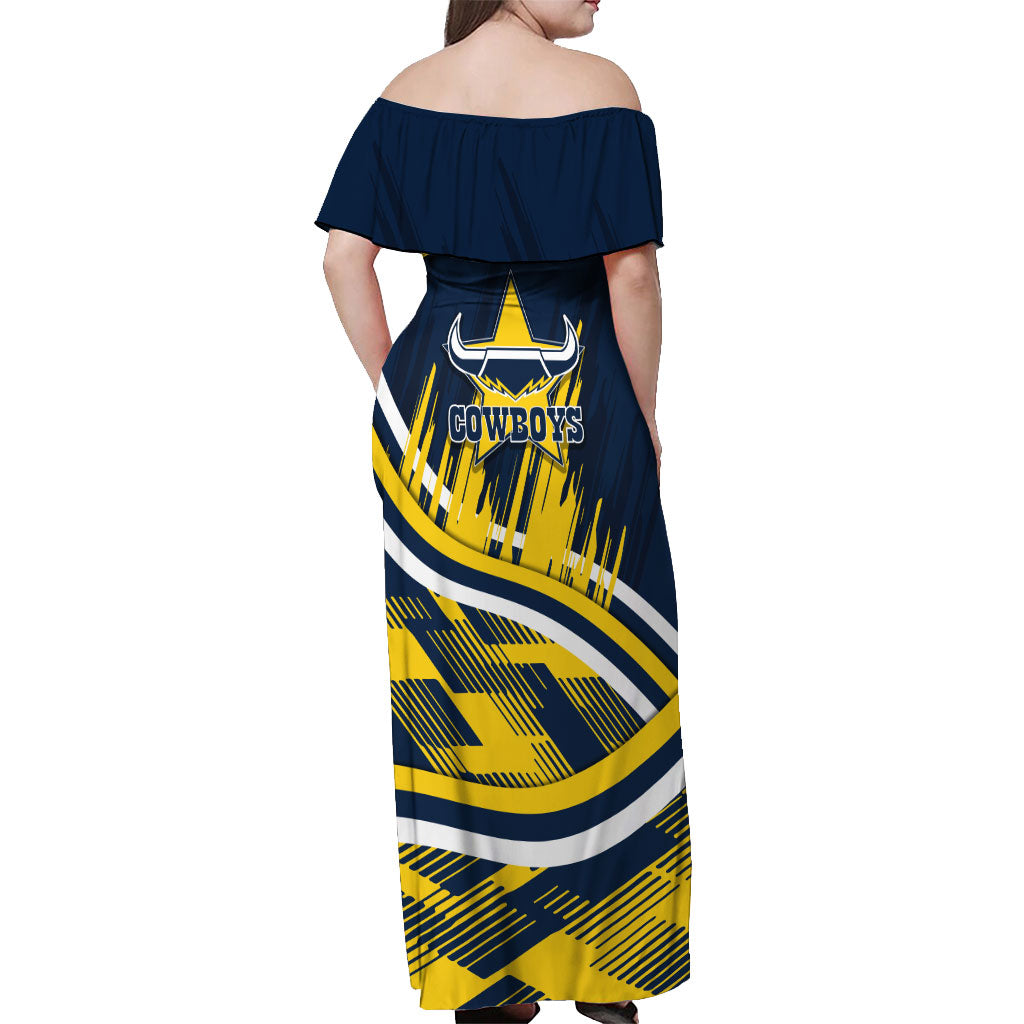 Cowboys Rugby Mascot Off Shoulder Maxi Dress Fierce Athlete Graphic in Sports Style