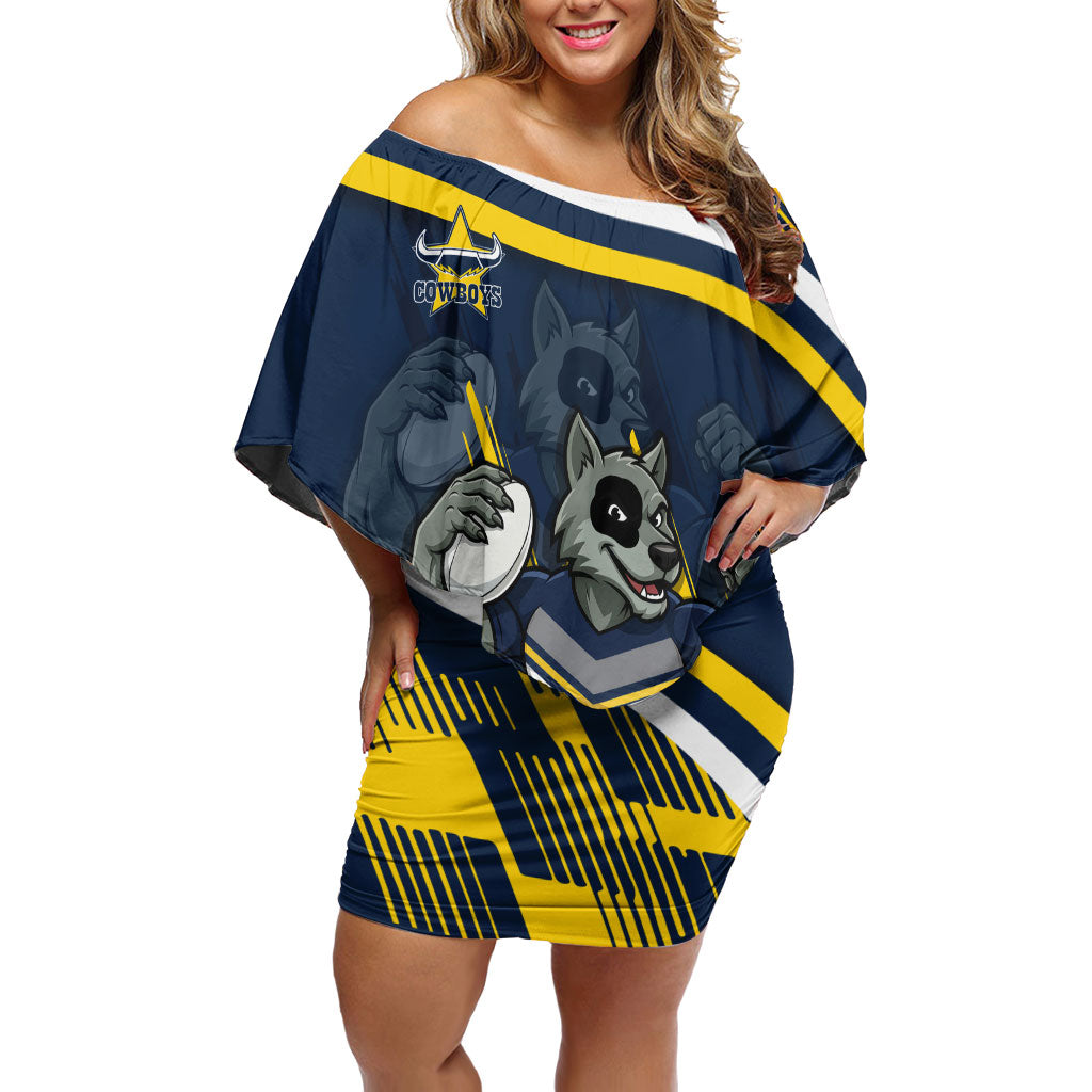 Cowboys Rugby Mascot Off Shoulder Short Dress Fierce Athlete Graphic in Sports Style
