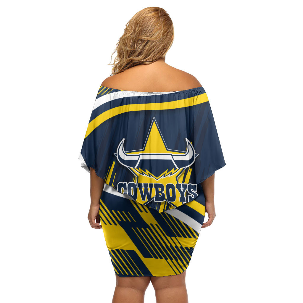 Cowboys Rugby Mascot Off Shoulder Short Dress Fierce Athlete Graphic in Sports Style