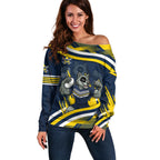 Cowboys Rugby Mascot Off Shoulder Sweater Fierce Athlete Graphic in Sports Style