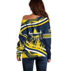 Cowboys Rugby Mascot Off Shoulder Sweater Fierce Athlete Graphic in Sports Style