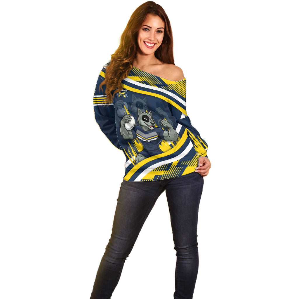 Cowboys Rugby Mascot Off Shoulder Sweater Fierce Athlete Graphic in Sports Style