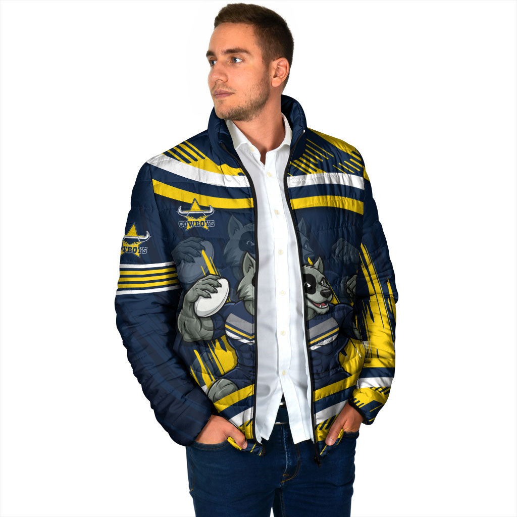 Cowboys Rugby Mascot Padded Jacket Fierce Athlete Graphic in Sports Style