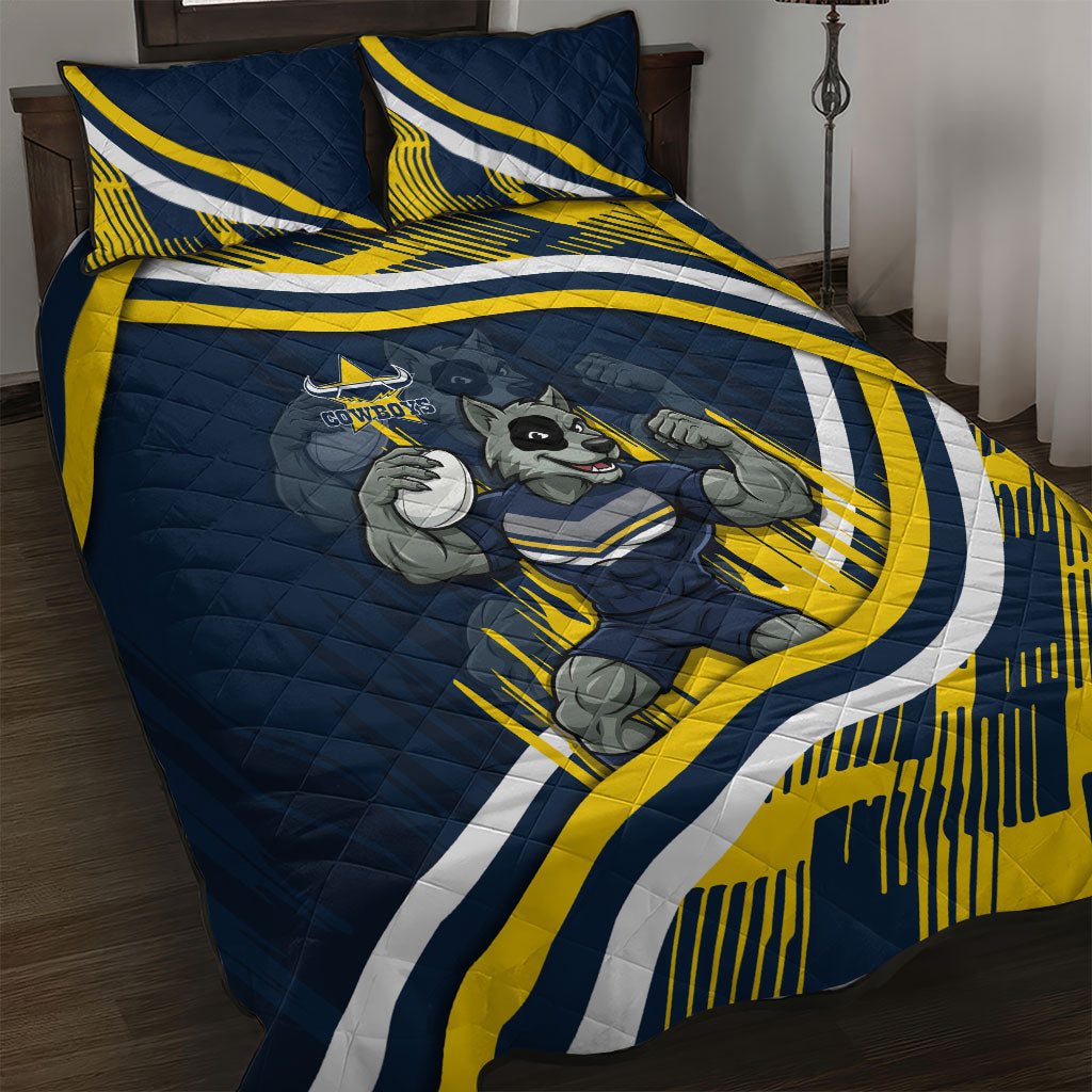 Cowboys Rugby Mascot Quilt Bed Set Fierce Athlete Graphic in Sports Style