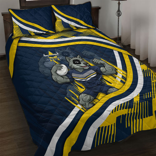 Cowboys Rugby Mascot Quilt Bed Set Fierce Athlete Graphic in Sports Style