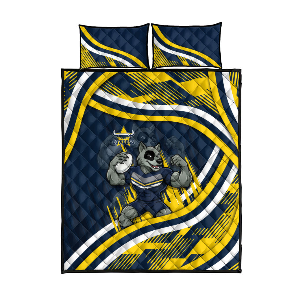 Cowboys Rugby Mascot Quilt Bed Set Fierce Athlete Graphic in Sports Style