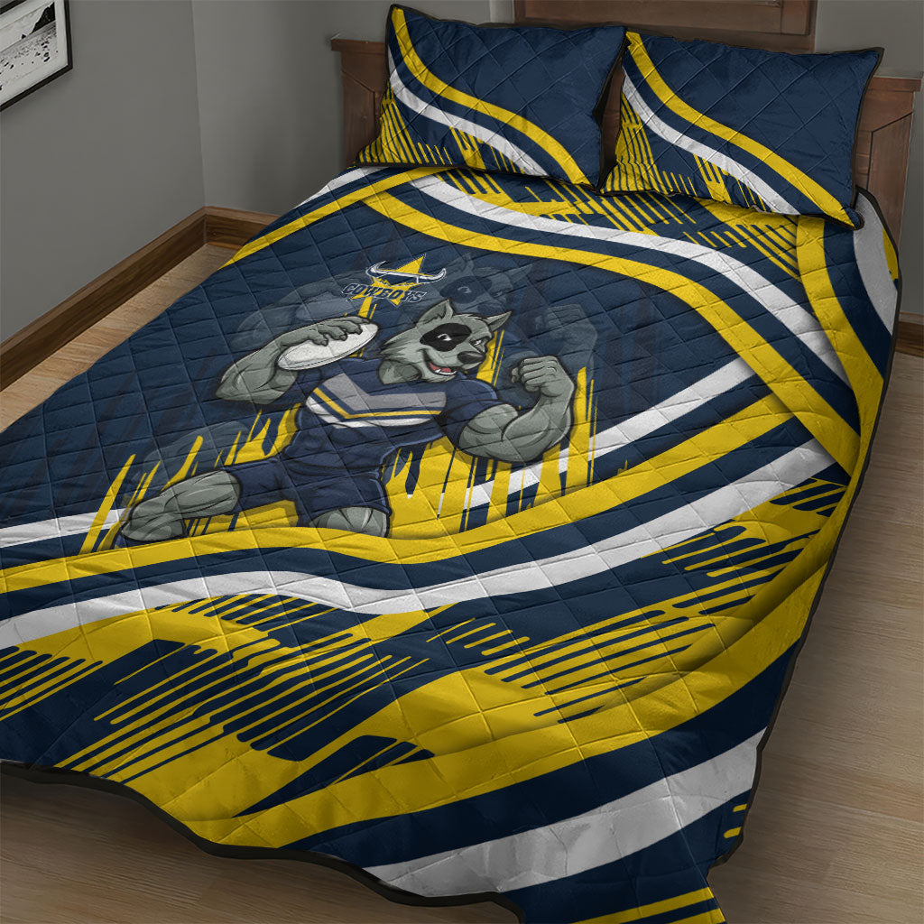 Cowboys Rugby Mascot Quilt Bed Set Fierce Athlete Graphic in Sports Style