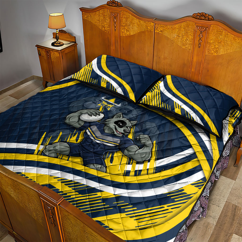 Cowboys Rugby Mascot Quilt Bed Set Fierce Athlete Graphic in Sports Style