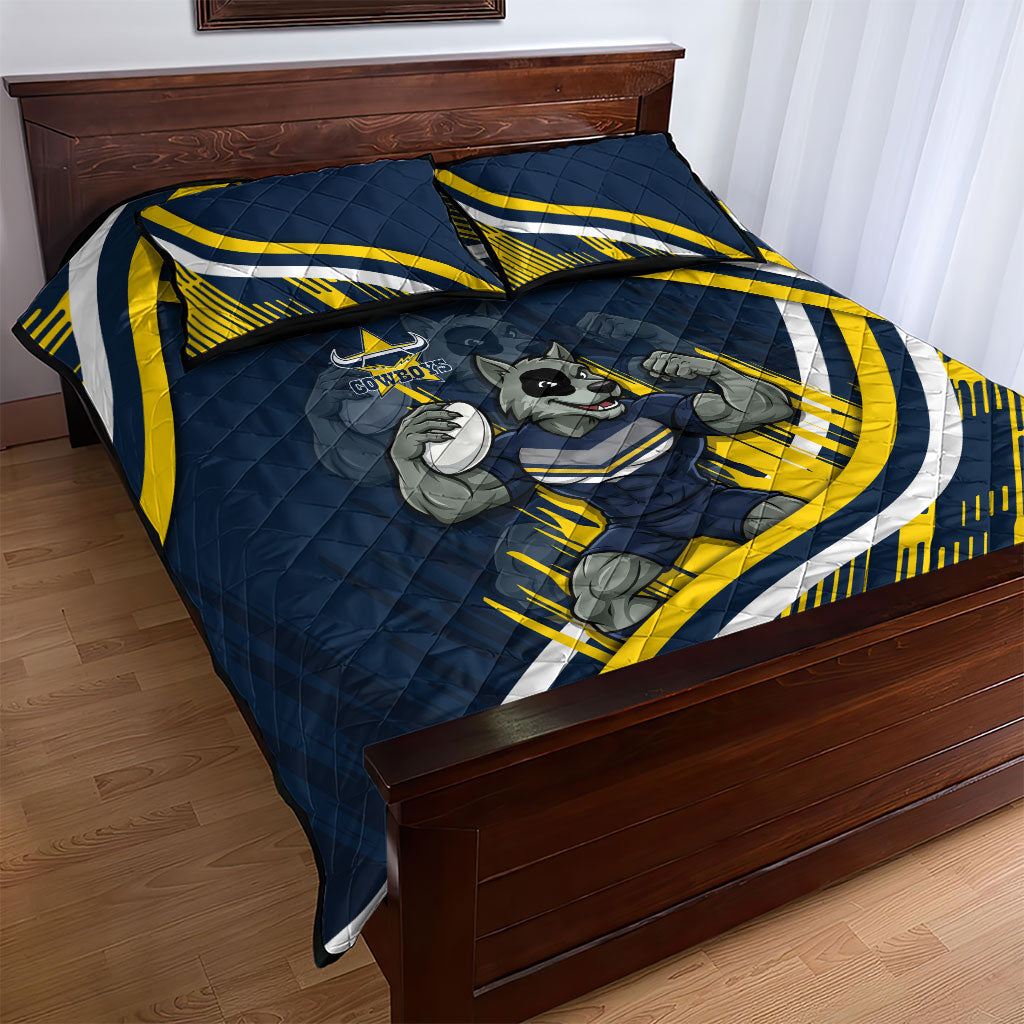 Cowboys Rugby Mascot Quilt Bed Set Fierce Athlete Graphic in Sports Style