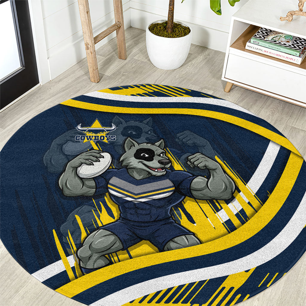 Cowboys Rugby Mascot Round Carpet Fierce Athlete Graphic in Sports Style