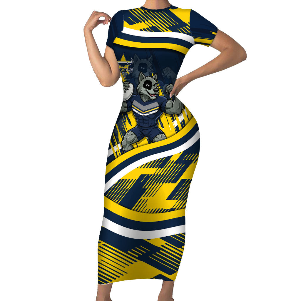 Cowboys Rugby Mascot Short Sleeve Bodycon Dress Fierce Athlete Graphic in Sports Style