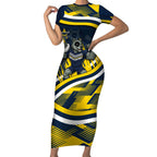 Cowboys Rugby Mascot Short Sleeve Bodycon Dress Fierce Athlete Graphic in Sports Style