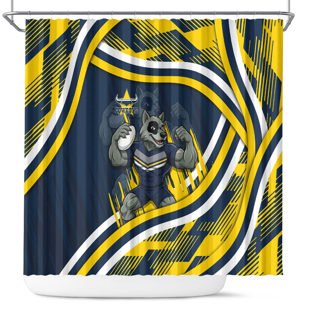 Cowboys Rugby Mascot Shower Curtain Fierce Athlete Graphic in Sports Style