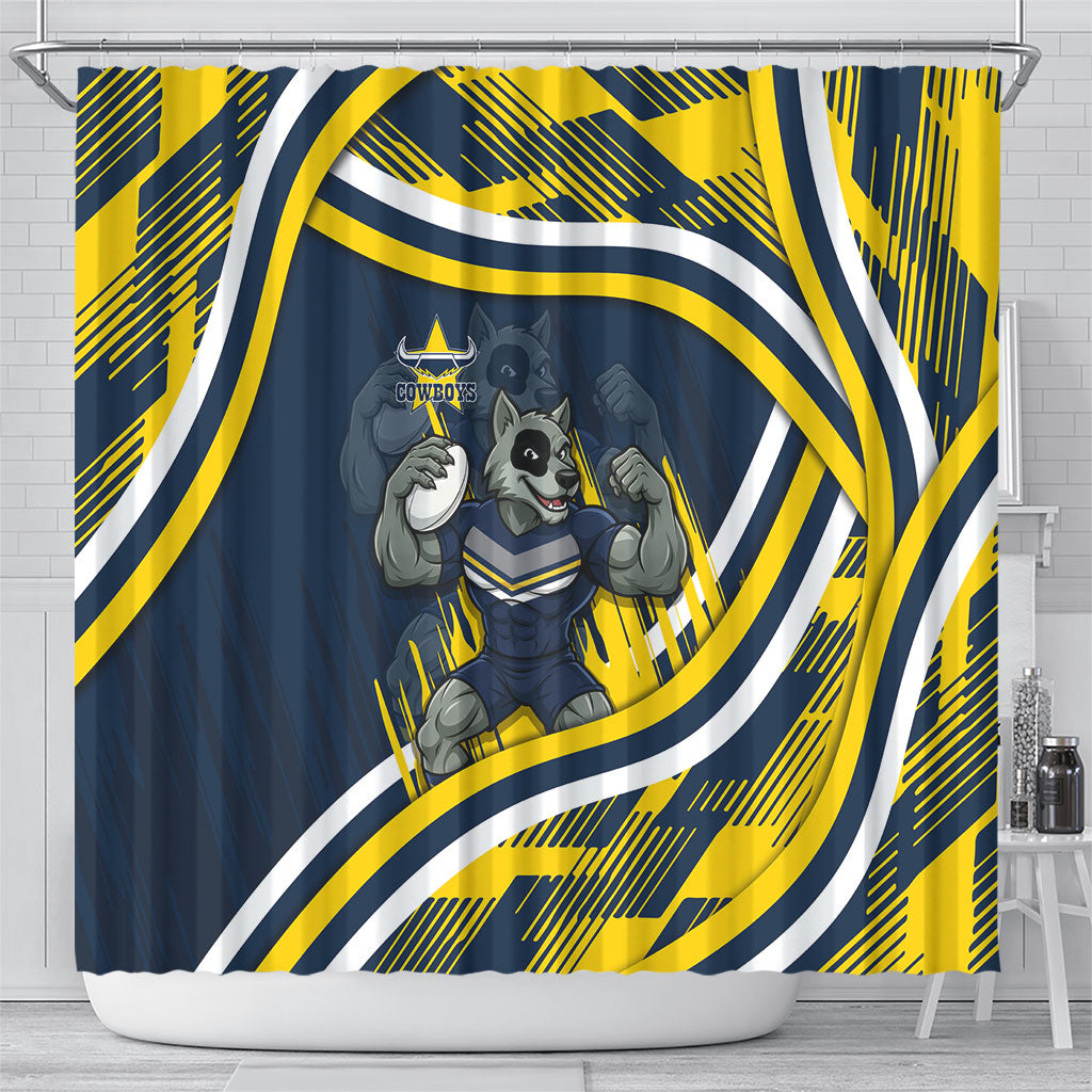 Cowboys Rugby Mascot Shower Curtain Fierce Athlete Graphic in Sports Style