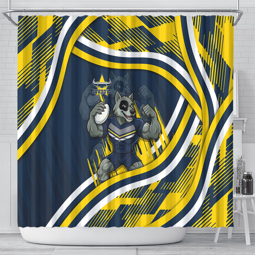 Cowboys Rugby Mascot Shower Curtain Fierce Athlete Graphic in Sports Style