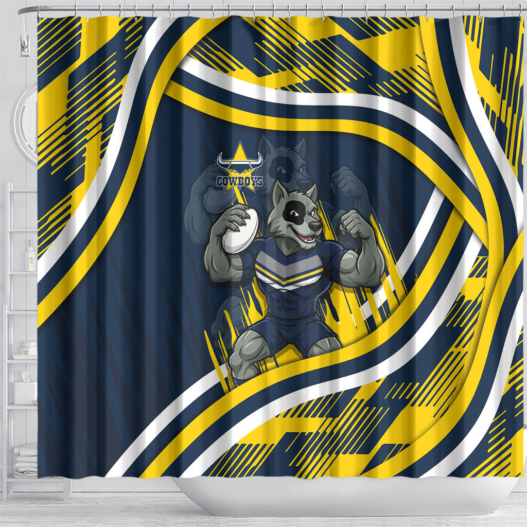 Cowboys Rugby Mascot Shower Curtain Fierce Athlete Graphic in Sports Style