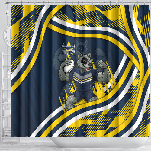 Cowboys Rugby Mascot Shower Curtain Fierce Athlete Graphic in Sports Style