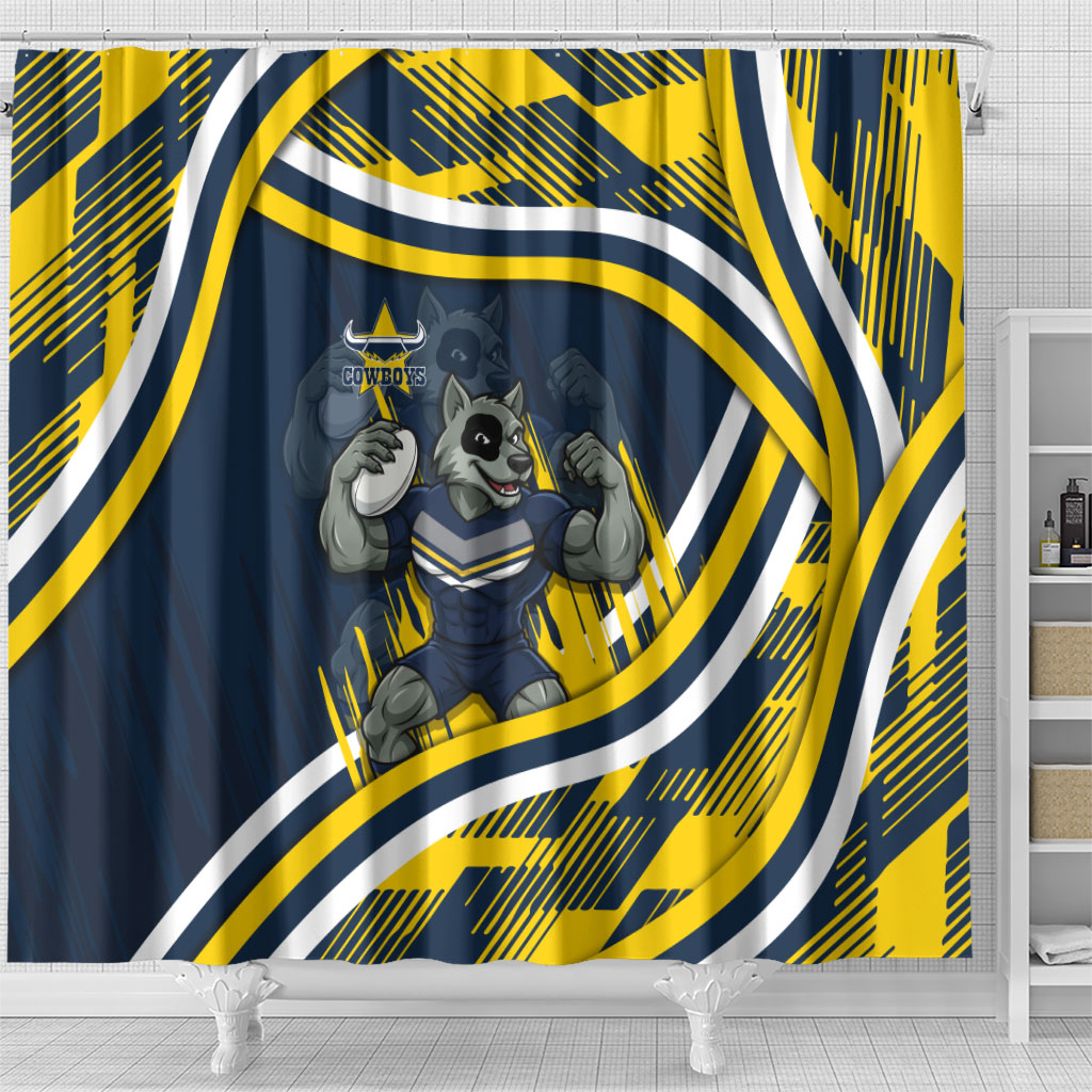Cowboys Rugby Mascot Shower Curtain Fierce Athlete Graphic in Sports Style