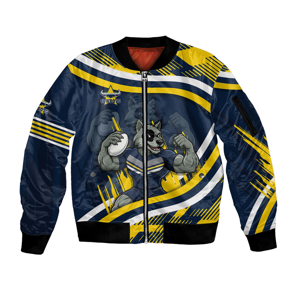 Cowboys Rugby Mascot Sleeve Zip Bomber Jacket Fierce Athlete Graphic in Sports Style