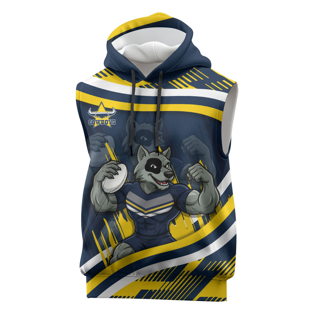 Cowboys Rugby Mascot Sleeveless Hoodie Fierce Athlete Graphic in Sports Style