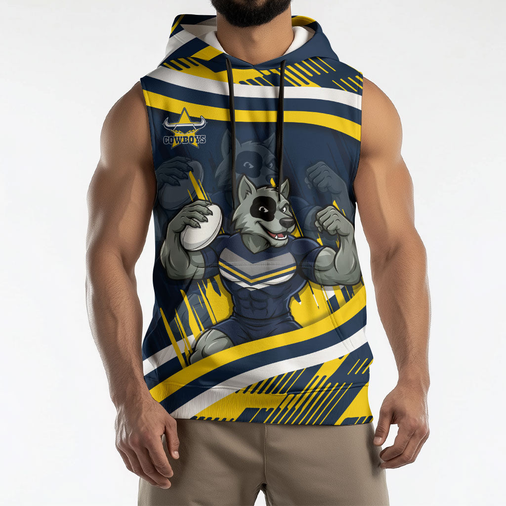 Cowboys Rugby Mascot Sleeveless Hoodie Fierce Athlete Graphic in Sports Style