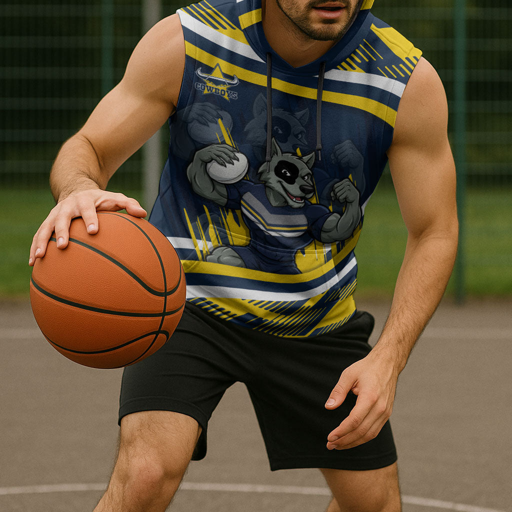Cowboys Rugby Mascot Sleeveless Hoodie Fierce Athlete Graphic in Sports Style