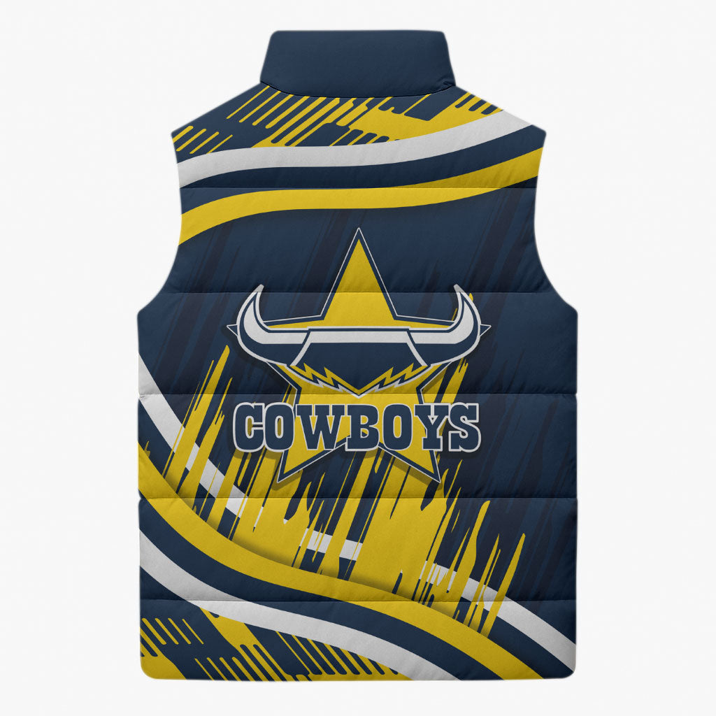 Cowboys Rugby Mascot Sleeveless Puffer Jacket Fierce Athlete Graphic in Sports Style