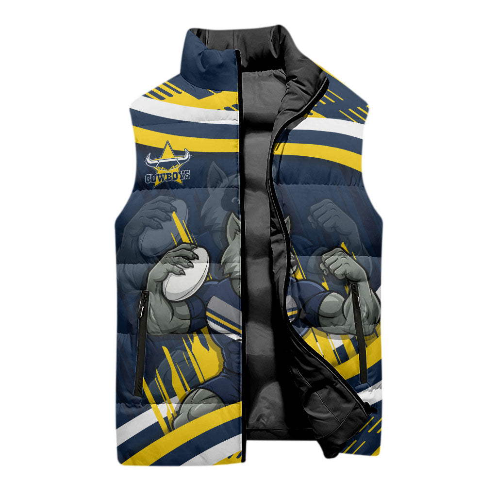 Cowboys Rugby Mascot Sleeveless Puffer Jacket Fierce Athlete Graphic in Sports Style