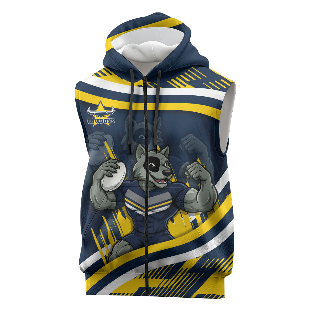 Cowboys Rugby Mascot Sleeveless Zip Hoodie Fierce Athlete Graphic in Sports Style