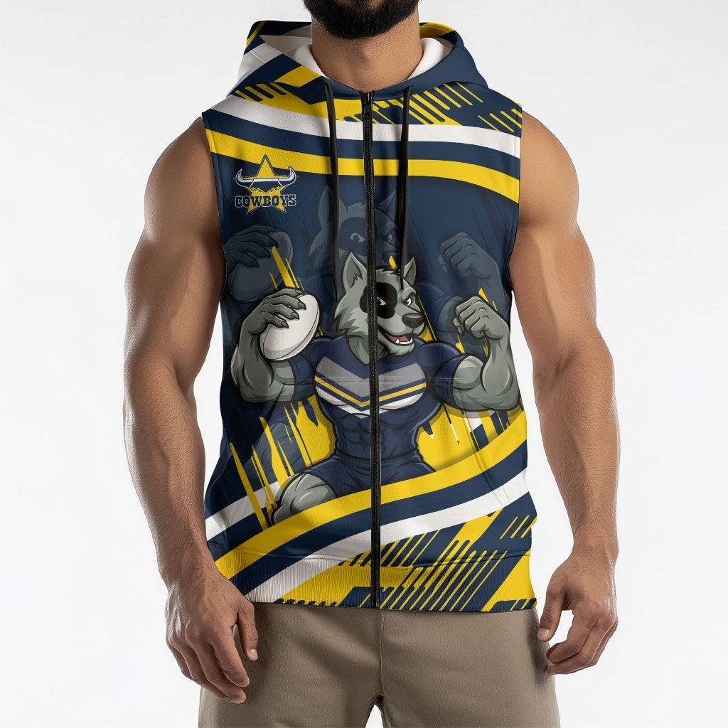 Cowboys Rugby Mascot Sleeveless Zip Hoodie Fierce Athlete Graphic in Sports Style