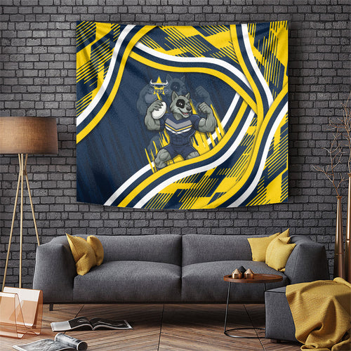 Cowboys Rugby Mascot Tapestry Fierce Athlete Graphic in Sports Style